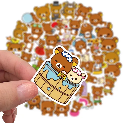 Vista 3 de Rilakkuma - Calcomanías de oso de dibujos animados kawaii, 50 unidades, calcomanías para portátiles para niños y adolescentes, paquete
