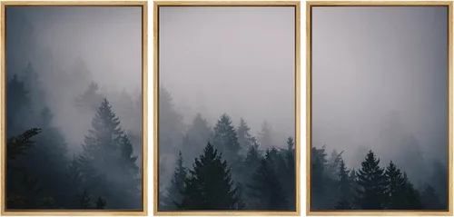 Vista 33 de SIGNWIN Lienzo enmarcado para pared, juego de arte nublado de tormenta, cielo, bosque otoñal, árboles, rústico, naturaleza, fotografía, realismo