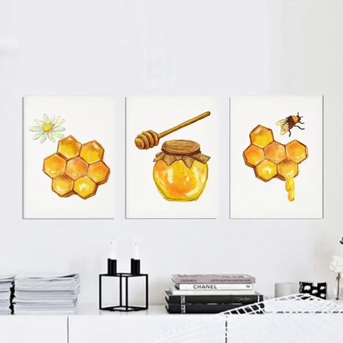 Vista 4 de Impresión de abejas antiguas cartel natural chino miel abeja arte de la pared lienzo impresión imágenes amarillo abeja decoración del hogar