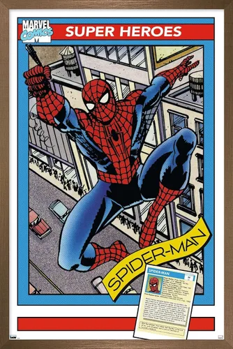 Vista 14 de Trends International Marvel Trading Cards - Póster de pared de Spider-Man, 14.725 x 22.375 pulgadas, versión enmarcada de madera de granero