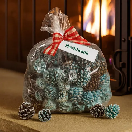 Vista 9 de Piñas de colores para chimenea Plow & Hearth, piñas de pino con llama cambiante de arcoíris para alegría navideña, accesorios para quemar con centro