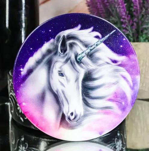Vista 7 de Ebros Gift Romántico juego de posavasos de unicornio sagrado índigo con 4 posavasos de cerámica y diseño floral redondo con diseño de desplazamiento