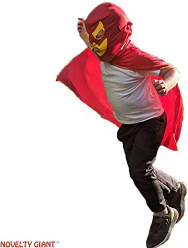 Vista 3 de Luchador Mexicano Lucha Libre Rojo & Amarillo Lucha Máscara & Capa