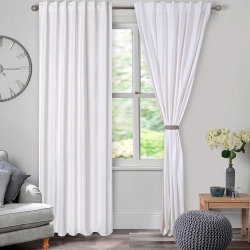 Vista 5 de Cortinas de algodón blanco, cortina de pato de algodón con pestaña trasera, 50 x 72 pulgadas, panel de decoración de ventana de baño blanco