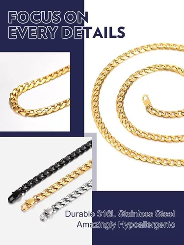 Vista 2 de Bandmax 316L Stainless Steel Men Cuban Curb Link Chain Necklace Gift 3mm6mm9mm12mm Width Heavy Dense Punk Miami Necklace For Men Women 14Inch-30Inch