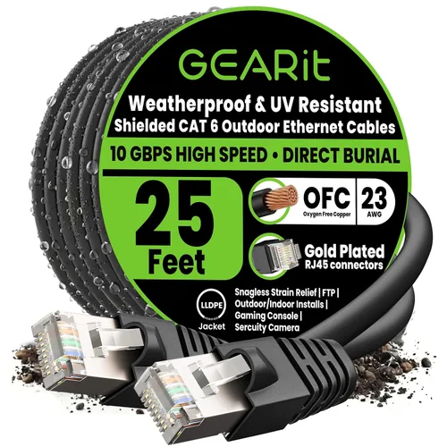 Vista 23 de GEARit - Cable Ethernet Cat6 para exteriores (3 m) 23AWG de cobre puro, FTP, LLDPE, impermeable, entierro directo, en tierra, resistente a UV, POE