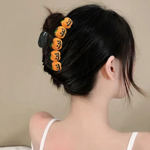 Vista 6 de Pinzas para el pelo de calabaza de Halloween, bonito diseño para cabello grueso, accesorios antideslizantes para mujeres y niñas