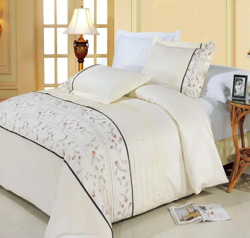 Vista 18 de sheetsnthings Juego de edredón de 8 piezas de tamaño matrimonial bordado Amalia dorado y blanco, incluye juego de funda de edredón de algodón de 3