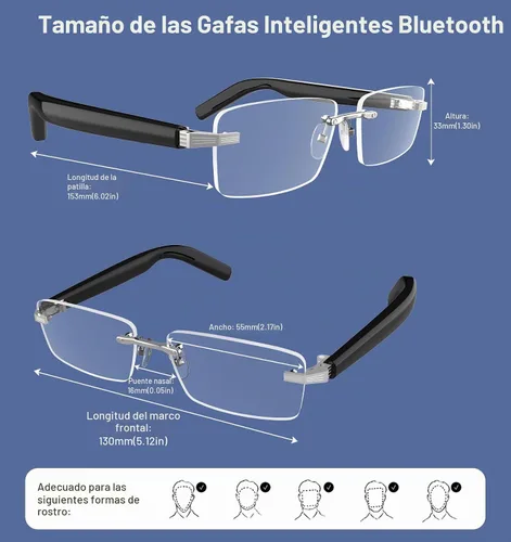 Vista 9 de Gafas inteligentes Bluetooth con IA para hombres y mujeres con Chat GPT, gafas de traducción con 115 idiomas y lentes sin marco que bloquean la luz
