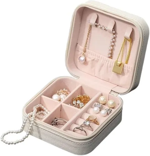 Vista 2 de Joyero Caja De Almacenamiento De Joyería Portátil De Cuero, Mini Organizador De Joyas, Exhibición De Joyas De Viaje, Estuche Con Cremallera, 1 Negro
