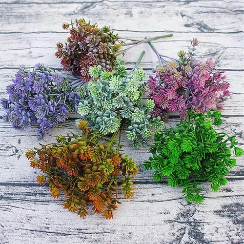 Vista 4 de SUNESA Flores artificiales de plástico, plantas suculentas artificiales, hojas de otoño, flores artificiales, decoración de boda, plantas falsas