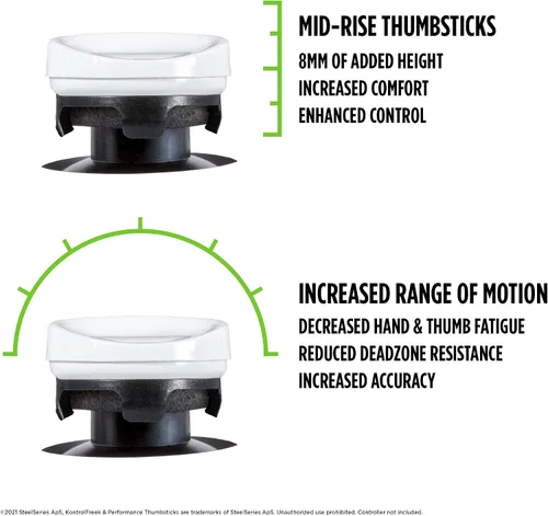 Vista 3 de KontrolFreek CQC Rush para Xbox One y Xbox Series X Controller Pulgares de rendimiento 2 cóncavos de altura media Blanco