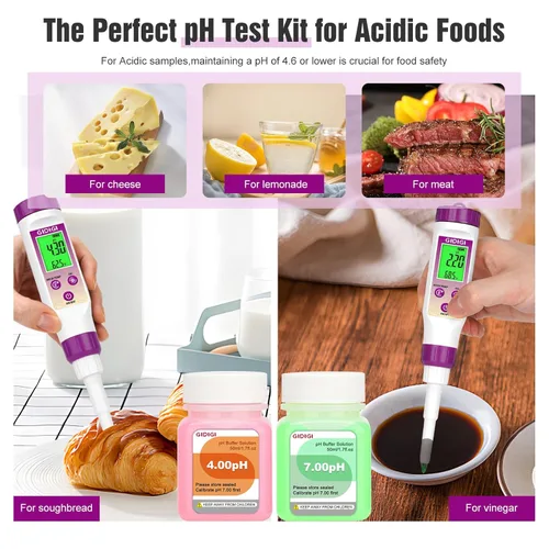 Vista 3 de Medidor de pH Digital Electrónico para Alimentos Probador de pH para Fermentación Kits de Solución de Calibración de Tampón de pH de 3*50ml Sonda