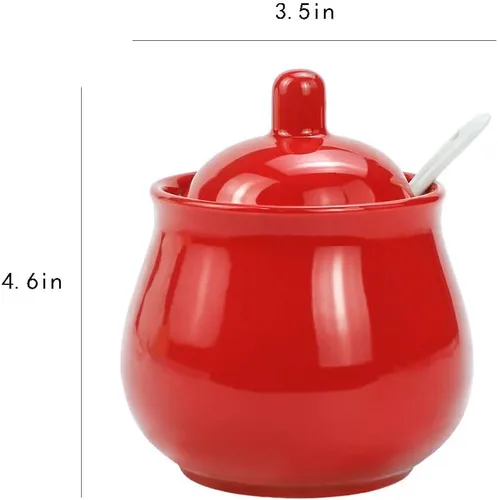 Vista 2 de FUYU Tarro de cerámica para especias con tapa y cuchara, caja de condimentos para condimentos