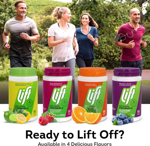 Vista 7 de Lift Glucosa, tabletas energéticas masticables de glucosa de acción rápida, arándano, tarro de 50 unidades (paquete de 1) Chewable glucose tablets