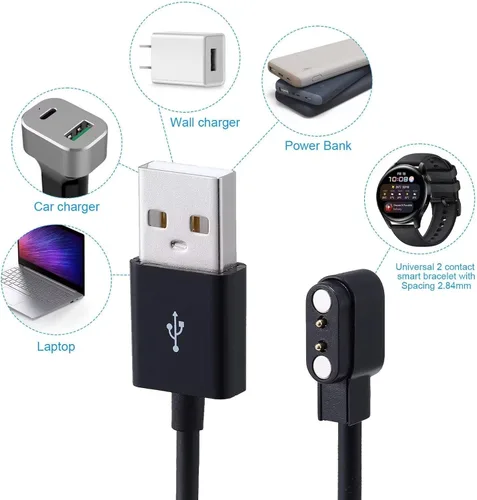 Vista 2 de Paquete de 2 cargadores de reloj inteligente con cable de carga de datos USB universal de 2 pines, cargador magnético compatible