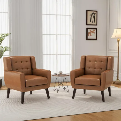 Vista 12 de Accent Chair Set of 1, Comfy Reading Armchair, Beige Linen Blend, Tufted Button Backrest, Solid Wood Frame, Upholstered Club Single Sofa Chairs