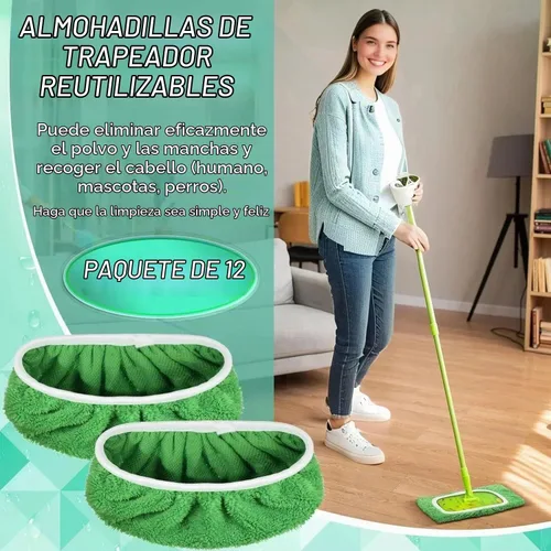 Vista 4 de Paquete de 12 almohadillas reutilizables de vellón de coral para trapear, paños lavables para trapear húmedo y paños para barrer en seco
