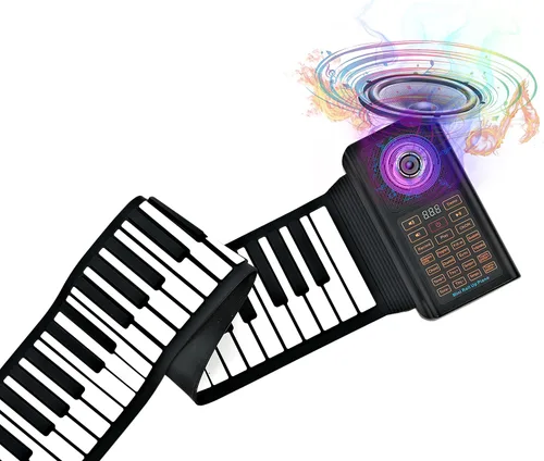 Vista 9 de Piano enrollable de 49 teclas con bolsa de transporte, 8 tonos diferentes, batería de litio recargable incorporada, altavoces integrados de 2 W