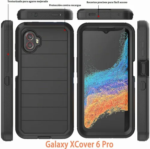Vista 4 de Funda para Galaxy Xcover 6 Pro con protector de pantalla integrado, a prueba de caídas, funda duradera de 3 capas, a prueba de golpes, funda de goma