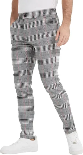 Vista 3 de Plaid&Plain Pantalones a cuadros para hombre, pantalones de vestir ajustados para hombre, pantalones chinos ajustados para hombre
