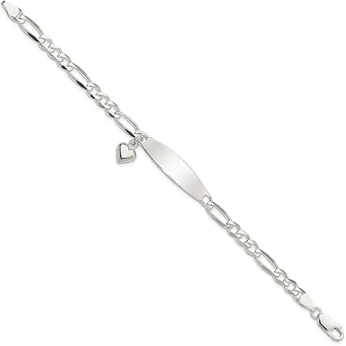Vista 2 de ICE CARATS Pulsera de plata de ley 925 con forma de corazón Figaro Id para mujer, joyería fina para regalo para ella, Plata de ley