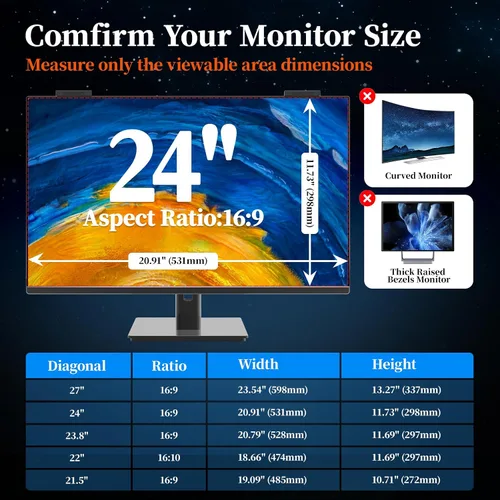 Vista 6 de Paquete de 2 pantallas magnéticas de privacidad de 24 pulgadas para monitor de computadora 16:9, protector de pantalla antirreflejos, pantalla