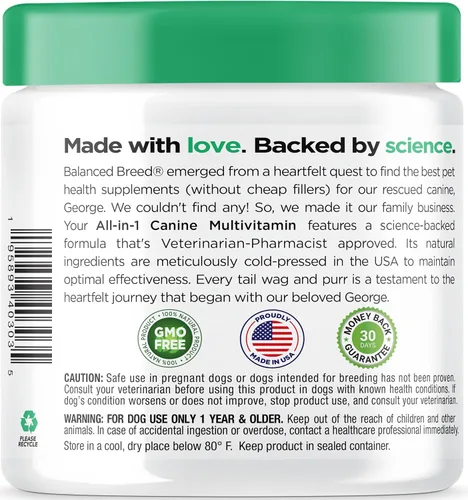 Vista 2 de Balanced Breed Suplementos de vitaminas para perros todo en 1 fabricados en Estados Unidos aprobados por veterinarios y farmacéuticos, probióticos