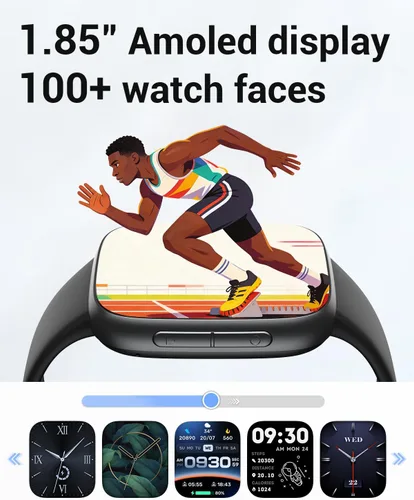 Vista 8 de Reloj inteligente para mujer, 1.85 pulgadas AMOLED con pantalla ultra transparente compatible con iPhone/Samsung/Android, más de 100 modos
