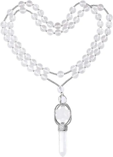 Vista 6 de SUNYIK Collar con colgante de chakra de estrella Merkaba de giro natural para mujeres y hombres, prismas hexagonales, punta de piedra reiki, varita