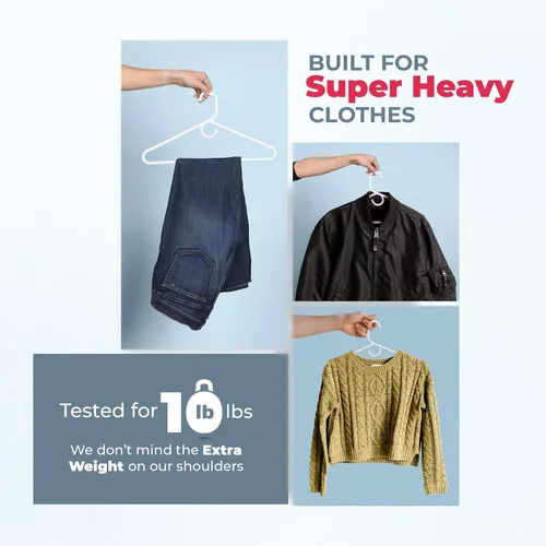 Vista 5 de Paquete de 6 perchas para ropa súper resistentes, fabricadas en los Estados Unidos, capacidad de 10 libras, perchas de plástico grueso para Negro