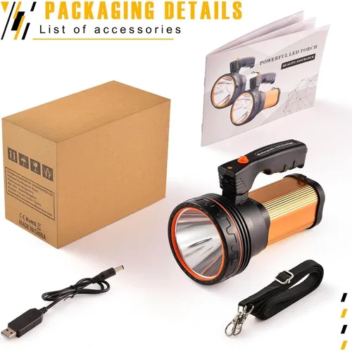 Vista 8 de Linterna recargable de 100000LM de alto lúmenes, linterna de haz largo de 1600 pies, reflector impermeable IPX5, espera de 20 horas, banco