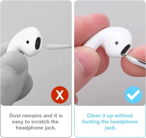 Vista 5 de AOMIG Kit de limpieza para Airpod, kit de limpieza de auriculares 3 en 1, kit de limpieza de teléfono con cepillo suave para auriculares