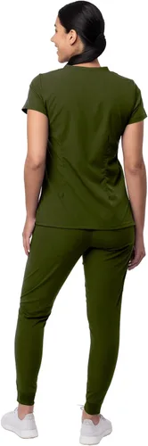 Vista 2 de Adar Pro - Conjunto de ropa quirúrgica con mejora de movimiento para mujer, blusa médica con cuello en V y pantalón médico deportivo y para yoga