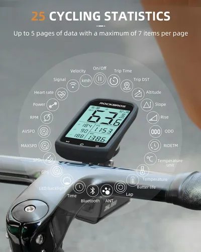 Vista 2 de ROCKBROS Ordenador de bicicleta inalámbrico Ciclismo Computadoras ANT+ Bluetooth bicicleta velocímetro odómetro bicicleta con sensor de cadencia