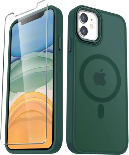Vista 21 de YENAPOON Funda magnética mate para iPhone 11 con 1 protector de pantalla, compatible con Magsafe, translúcida esmerilada, delgada, a prueba