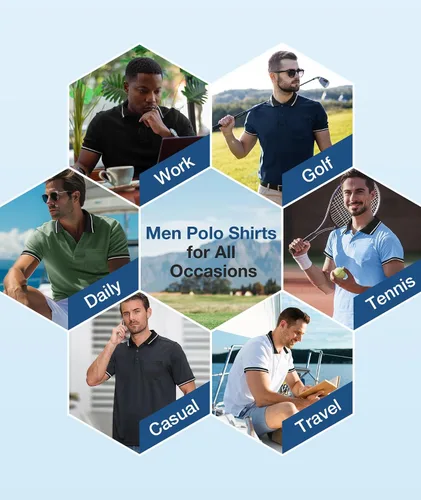 Vista 4 de GEEK LIGHTING Paquete de 5 camisas polo para hombre con bolsillo
