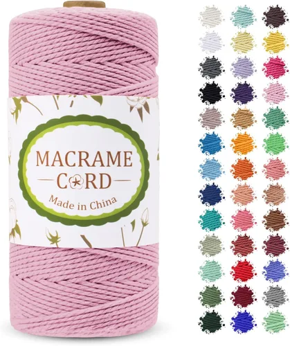Vista 31 de Cordón de macramé de 0.079 pulgadas, hilo de cuerda de macramé de color de 0.07 pulgadas x 219 yardas, cuerda de algodón natural, 3 hebras para Aqua