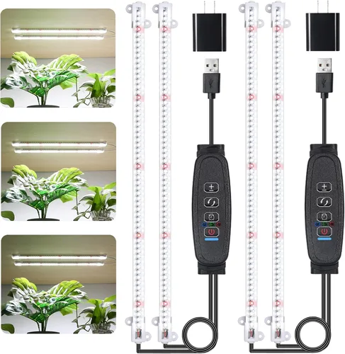 Vista 18 de RWNTAO Lámpara de cultivo de dos tiras para plantas de interior, tiras de luz LED de espectro completo rojo, azul y amarillo, con temporizador
