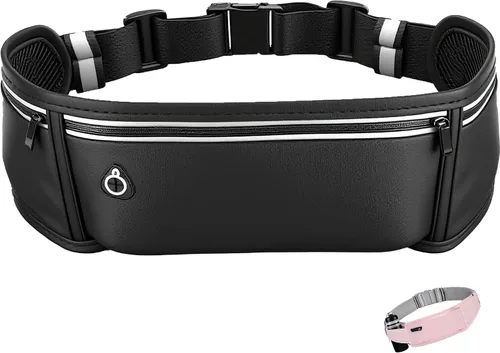 Vista 8 de Cinturón de correr para teléfono – Riñonera ajustable para correr con 3 bolsillos para teléfonos de hasta 7.2 pulgadas, cangurera delgada para Rosa
