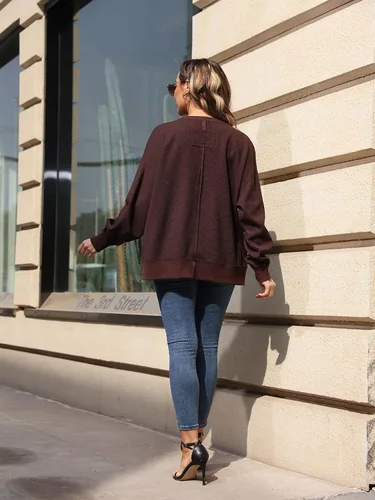 Vista 6 de VNIRA Sudadera de gran tamaño para mujer, cuello redondo, manga larga, casual, vintage, sudadera sin botones