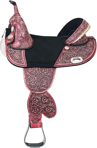 Vista 10 de HILASON Western Horse Treeless Trail Barrel Saddle American Leather for Horses Negro