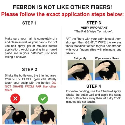 Vista 8 de FEBRON Fibras capilares para adelgazar el cabello para mujeres y hombres, corrector de pérdida de cabello, polvo para el cabello, base de Marrón
