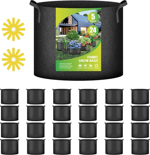 Vista 10 de iPower Paquete de 24 bolsas de cultivo de aireación gruesa de 7 galones, macetas de tela no tejida con asas de correa, contenedor para jardinería