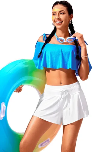 Vista 3 de CRZ YOGA Pantalones Cortos de Tabla Fluidos de Cintura Alta para Mujeres - Falda de Playa para Natación Falda Pantalón Parte Inferior de Traje