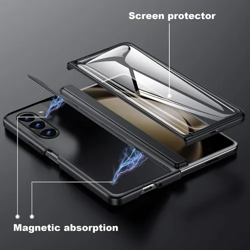 Vista 8 de Funda para Samsung Z-Fold-5: [Soporte oculto] [Carga inalámbrica] Funda delgada con protección de bisagra ligera con protector de pantalla - Funda
