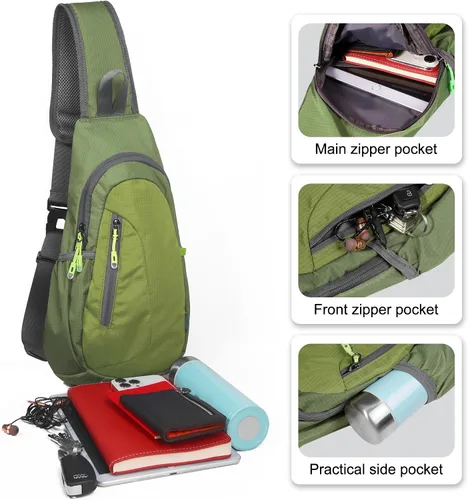 Vista 2 de TITECOUGO Bolso bandolera pequeño, mochila cruzada ligera para hombres y mujeres, bolsa de hombro para deportes y exteriores