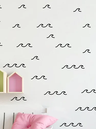Vista 4 de 88 unids/paquete de calcomanías de pared de olas oceánicas para habitación de niños, decoración de sala de estar de oleada de mar, YMX60 (negro)