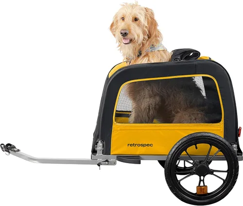 Vista 8 de Retrospec Rover Waggin' - Remolque de bicicleta para mascotas y perros con toldo resistente a la intemperie y escudo de malla, marco plegable