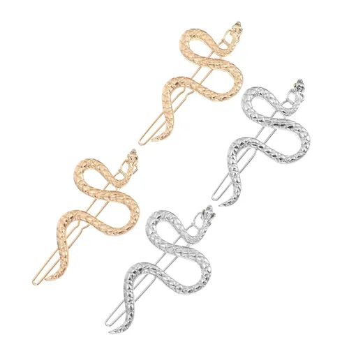 Vista 8 de Pinzas para el pelo de serpiente, 4 piezas, horquilla de serpiente, clips de boda, joyería de metal dorado, patrón geométrico, pasadores, aleación